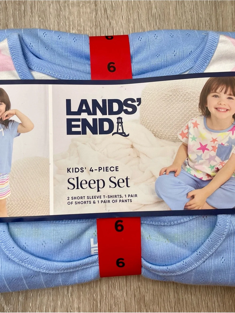 Lands’ End Kids’ 4-Piece Sleep Set. Size 6 / light Blue